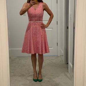 pink/white fit and flare dress